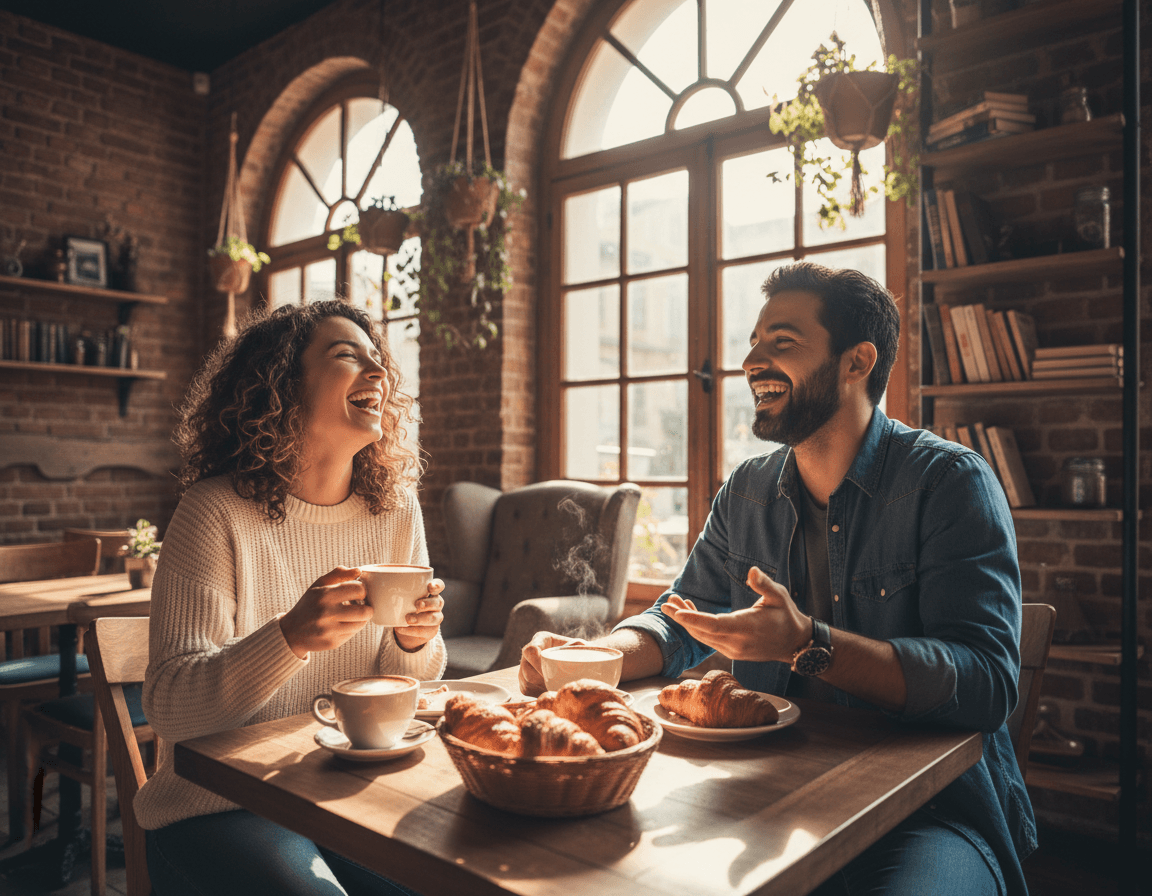 Two friends chatting over coffee