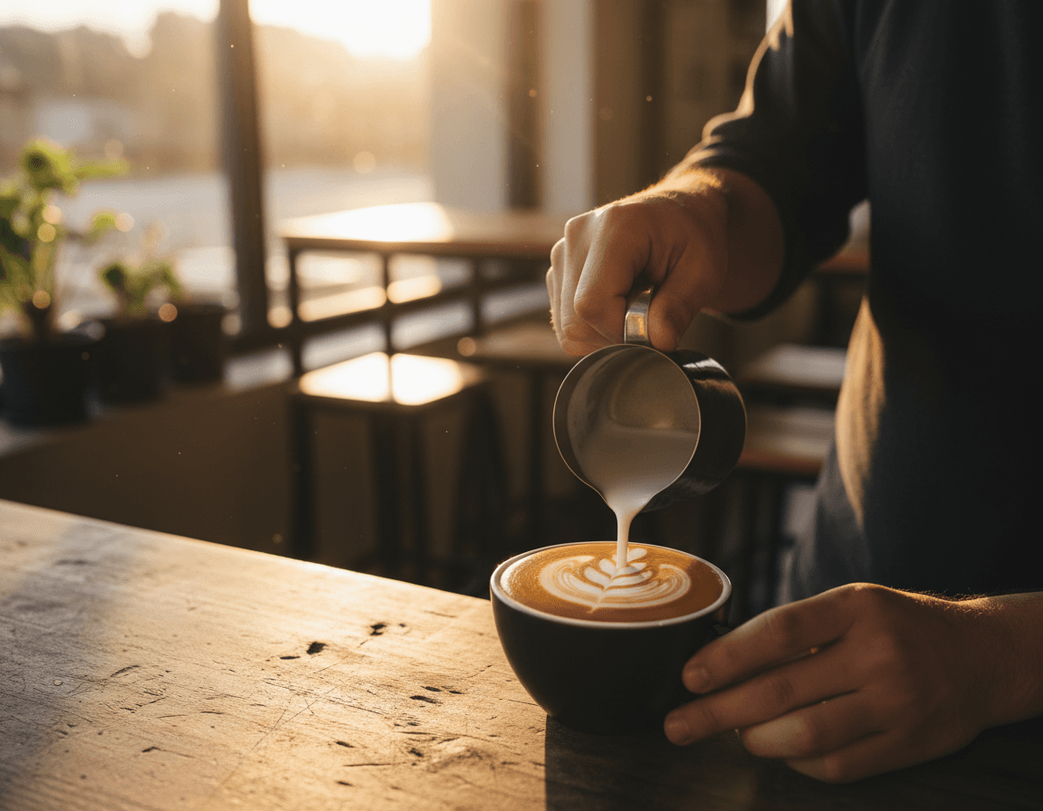 Barista pouring latte art