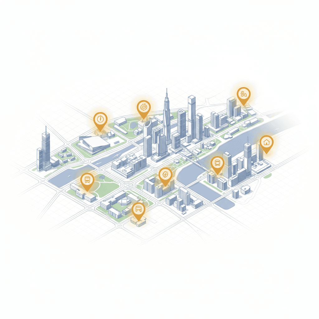 Isometric map showing café locations across Bangalore